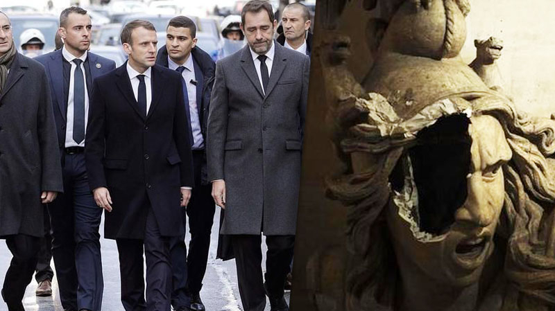 معالم فرنسا وتراثها تدمر .. ماكرون يُعاين أضرار احتجاجات “السترات الصفراء”