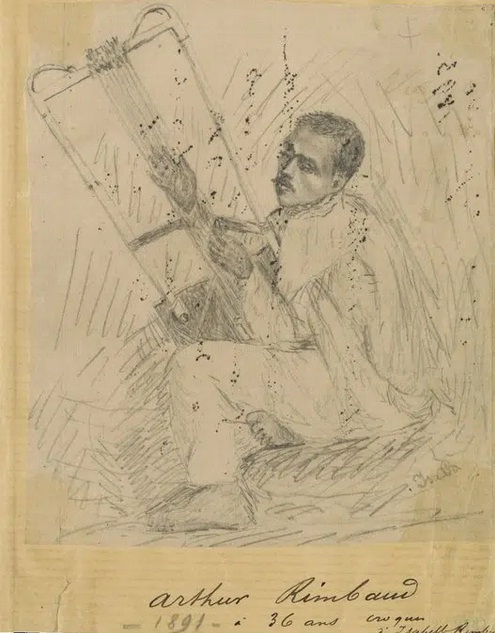 يعزف على القيثارة.. لوحة نادرة للشاعر الفرنسي رامبو