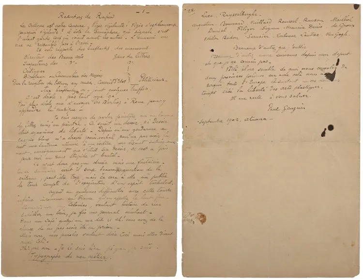 آخر مخطوطة أدبية للفنان العالمي بول جوجان تصل إلى لندن 
